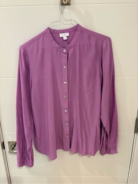 J. Jill Mauve Purple Band-Collar Button Front Blouse